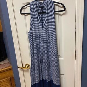 Signature Studio Women’s Dress Size L Sleeveless Blue White Striped A Lined.